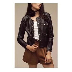 Anthropologie Bishop + Young Black Cropped Faux Leather Jacket Medium NWT